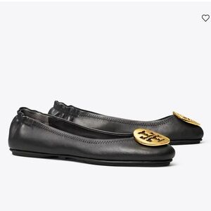 Tory Burch Black and Gold Leather Flats